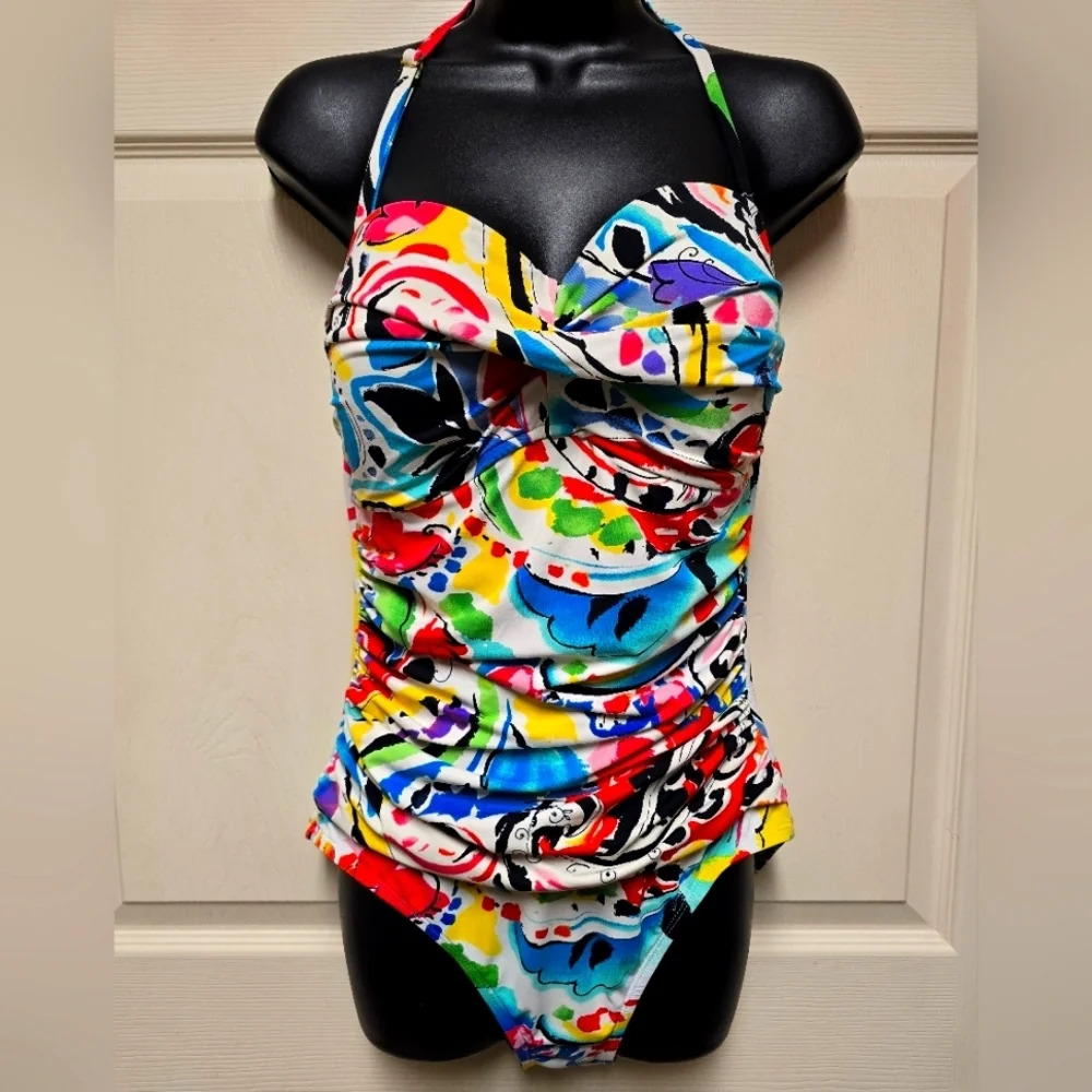 ANNE COLE Women's  Floral Printed Twist-Front Ruched One-Piece Swimsuit Sz12